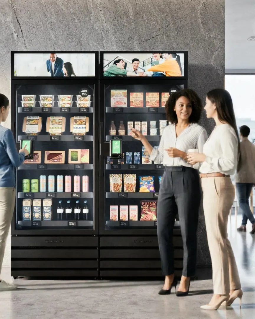 Colleagues at a two-unit smart store in an office lounge